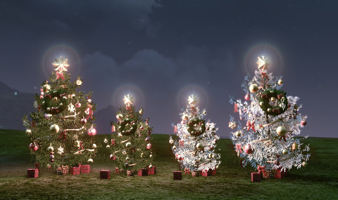 ▲「雪が積もったツリーパッケージ」から獲得できる各種クリスマスツリー