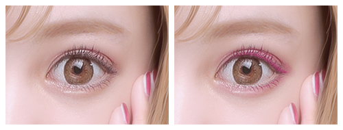 「カラフルeye」愛されピンク使用イメージ（左：使用前、右：使用後）