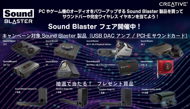 PCやゲーム機のオーディオをパワーアップするSound Blaster製品を買ってサウンドバーや完全ワイヤレス イヤホンを当てよう！
