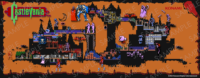 シリーズ35周年を記念して新規に描き下ろされたオリジナルのピクセルアート。ゲーム中に登場する悪魔城のマップをベースに、ステージ画像や敵キャラクターを追加し、「悪魔城ドラキュラ」の内容を追体験できる。