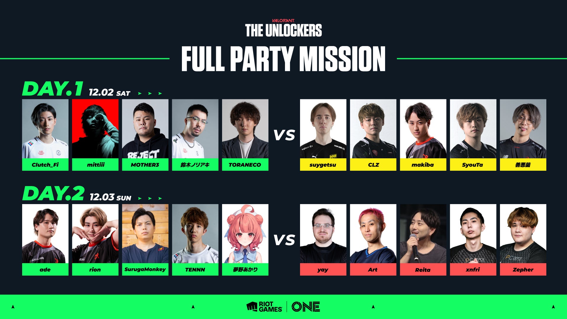 12月2日、3日にKアリーナ横浜で開催する『Riot Games ONE 2023』プログラムに「THE UNLOCKERS FULL PARTY MISSION」が追加！