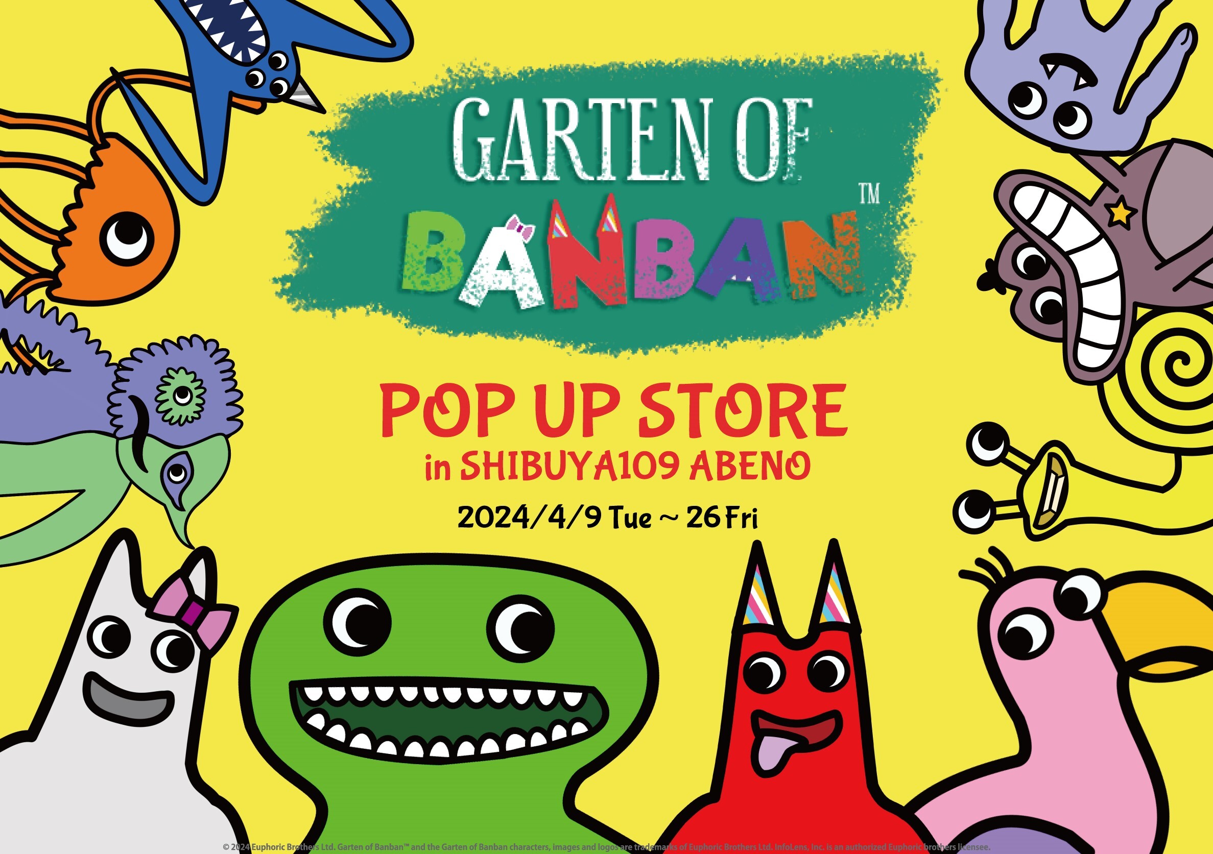 人気ホラーゲーム「Garten of Banban」
関西初の公式POP UP STOREが
SHIBUYA109 ABENOで開催決定！