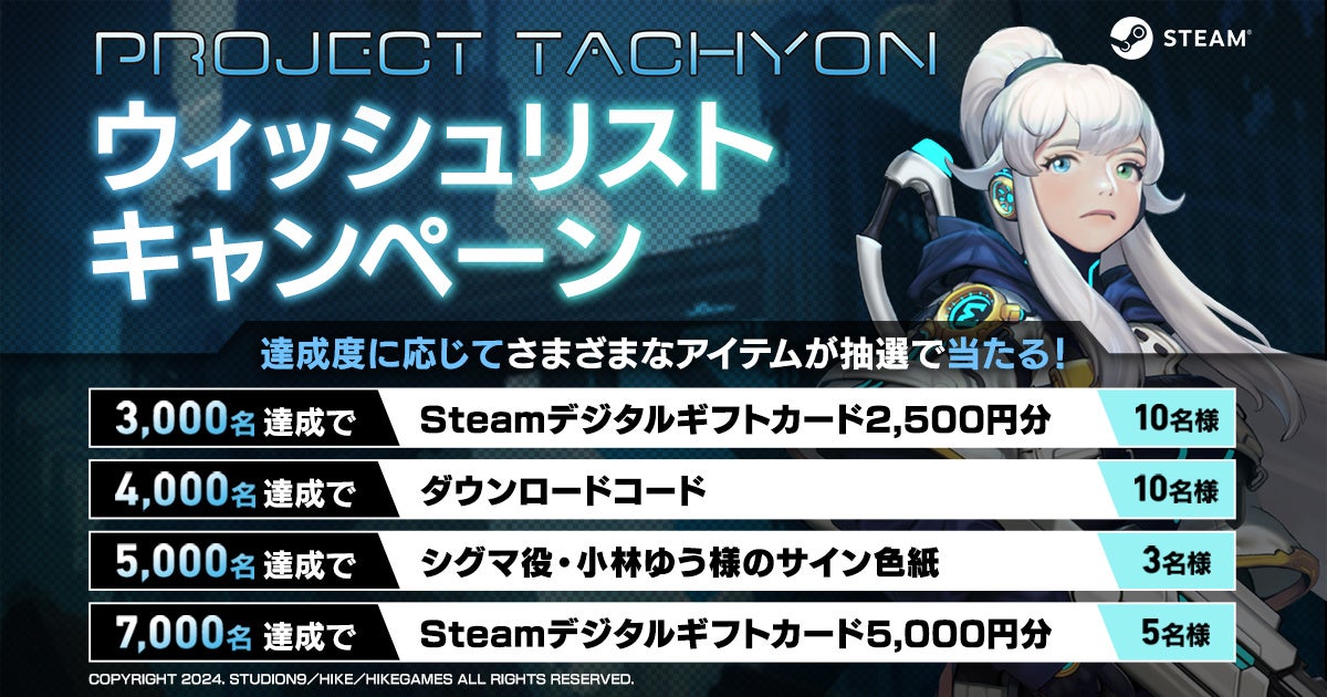 本日より2Dラン＆ガンアクションシューティング『PROJECT TACHYON』Steam®ウィッシュリスト登録キャンペーンを開始！目標達成で「DLキーコード」「Steamギフトカード」などが当たる