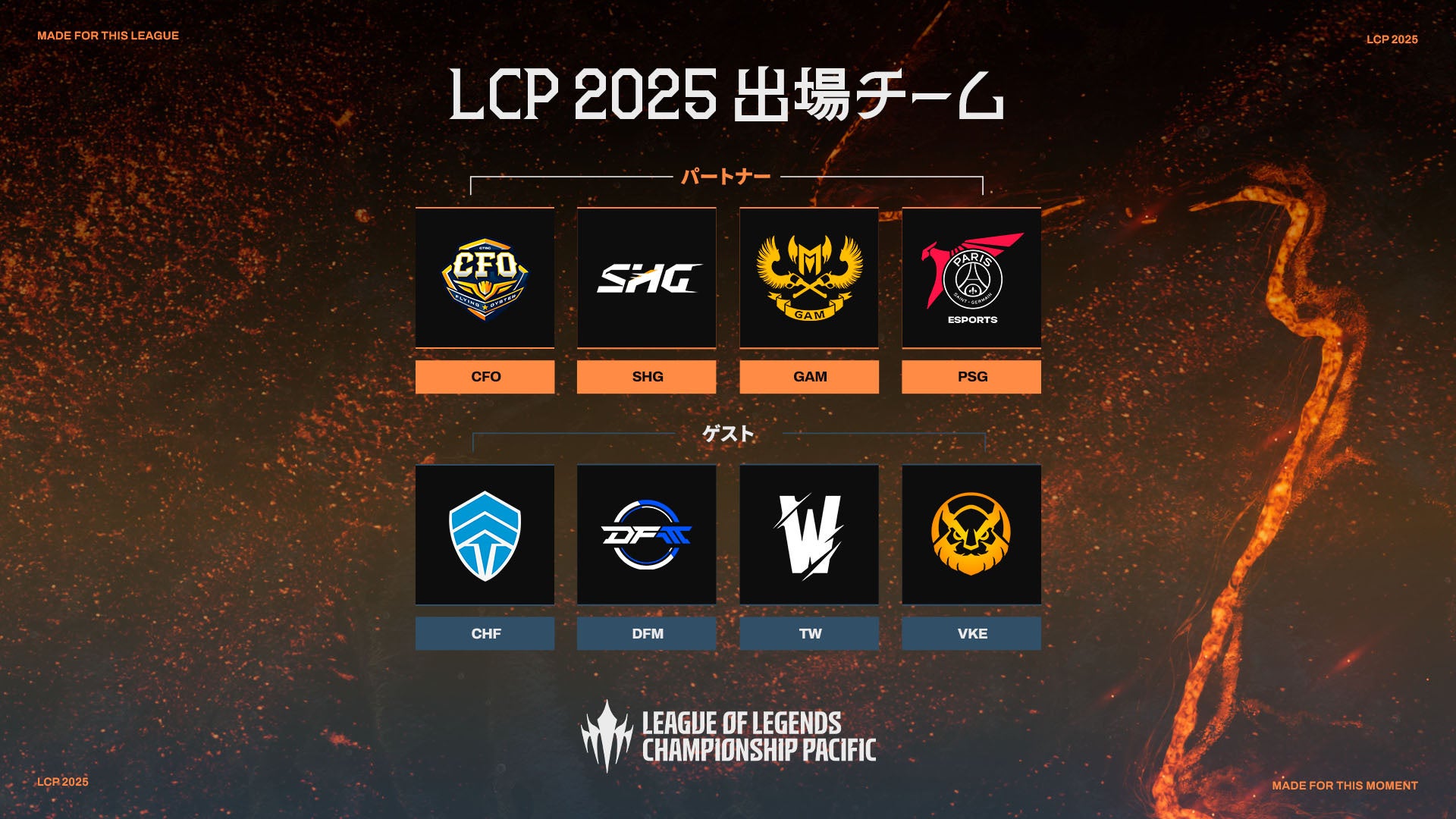 2025年 League of Legends Championship Pacific（LCP）リーグの出場チームを発表！