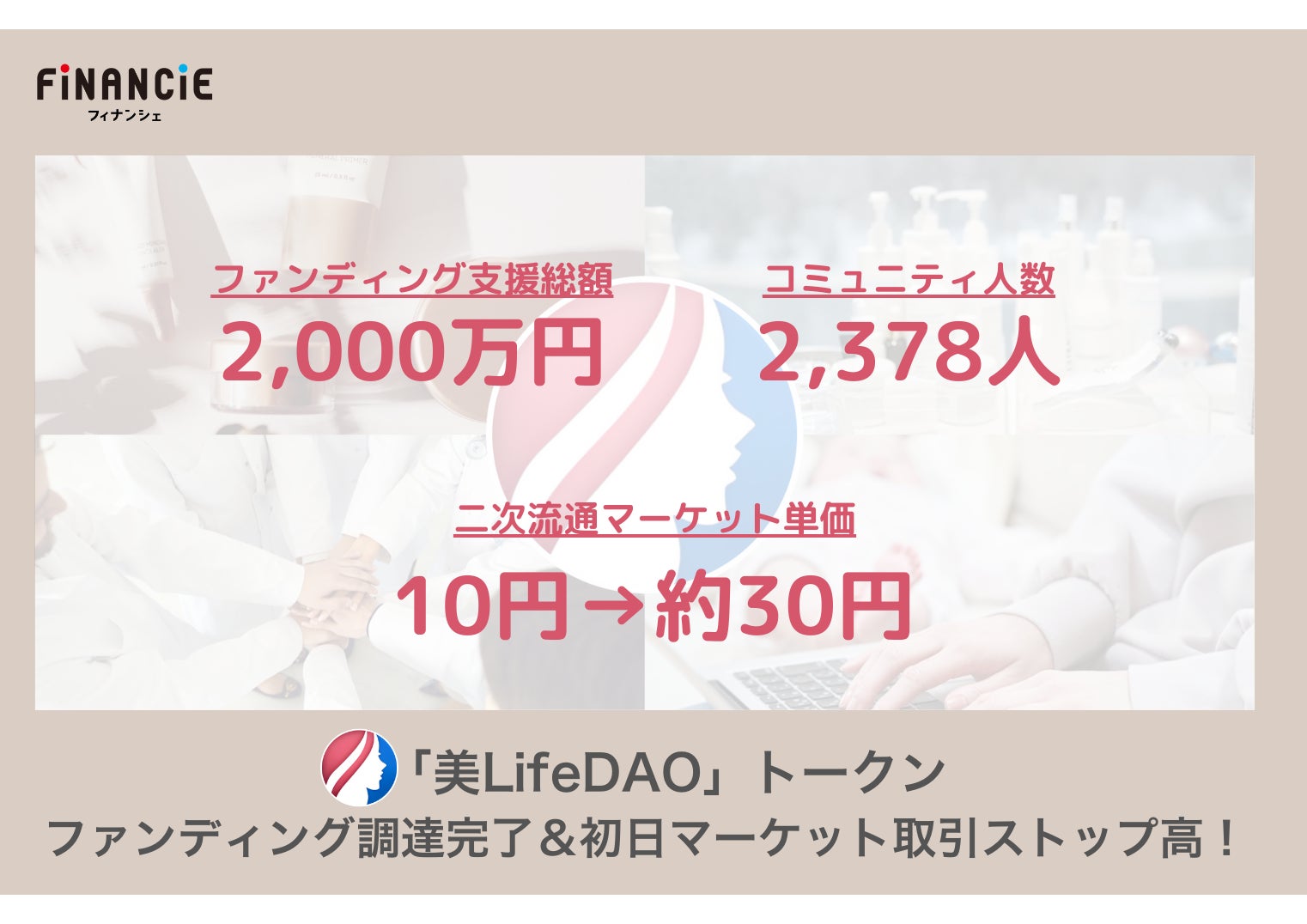 【トークン取引単価3倍に！】美容健康ｘインフルエンサーｘWeb3「美LifeDAO」のFiNANCiEでのファンディング調達完了＆初日マーケット取引もストップ高を記録！