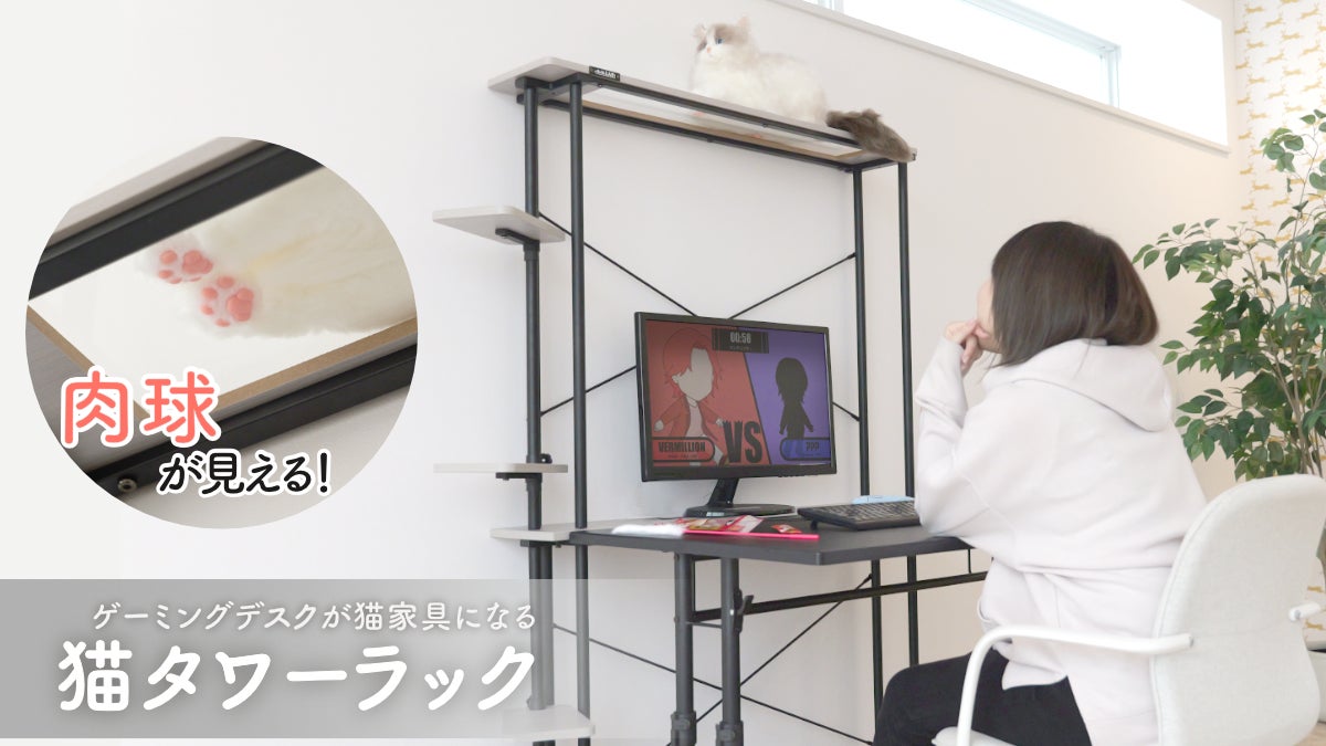 ゲーミングデスクを猫家具化する、モニターラック型のキャットタワー発売。お猫さまと共に「高み」を目指そう！