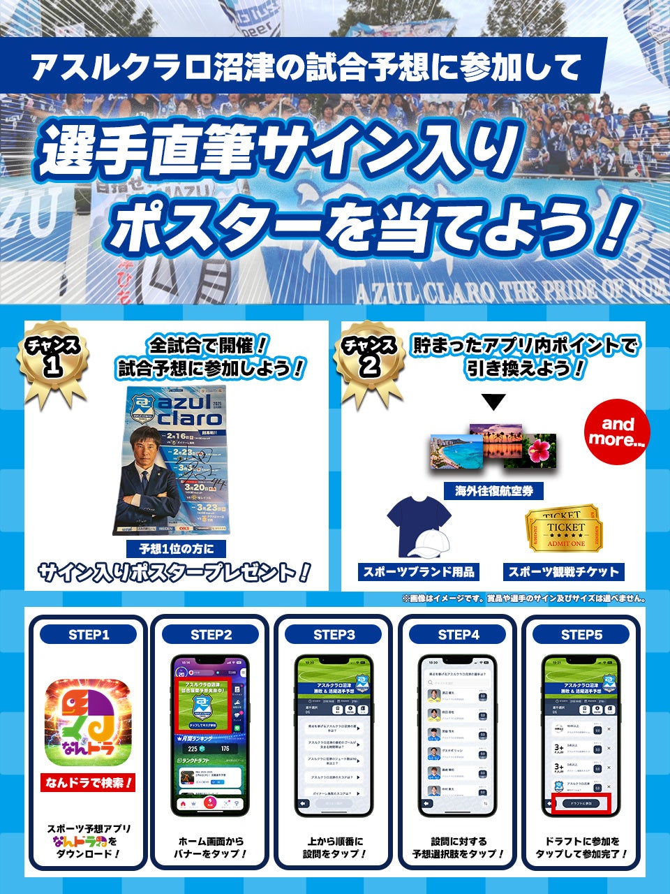 スポーツ予想アプリ「なんドラ」でアスルクラロ沼津 3月1日（日）の試合展開・活躍選手予想を開催！