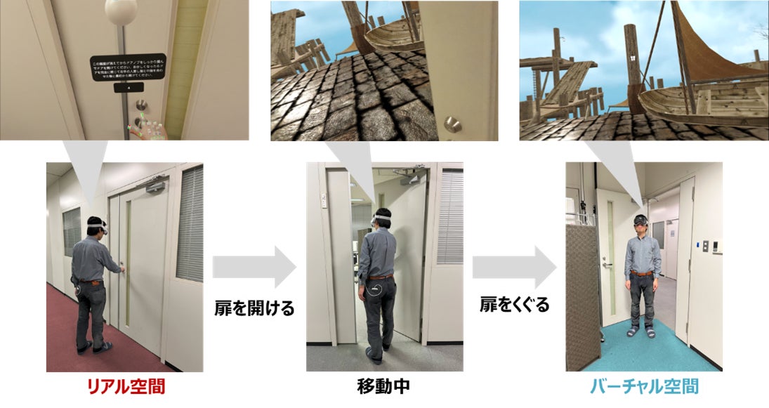 リアル空間の扉をくぐることでバーチャル空間へ自然に移動できるMR技術を開発