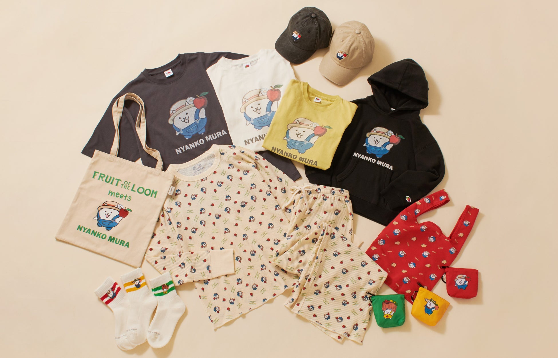 『パズルで豊作！にゃんこ村』×「FRUIT OF THE LOOM」初コラボ！にゃんこが彩る、日常を楽しくする限定コレクションが登場！
