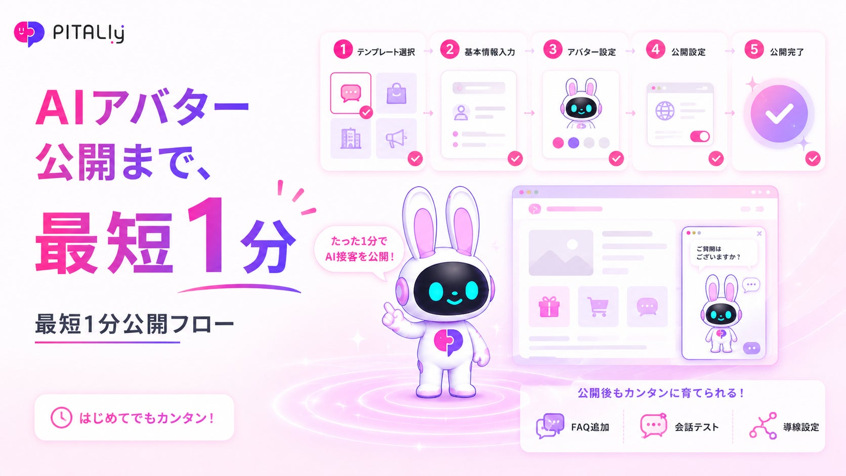 AIチャットボット公開まで、最短1分。PITALIyが”試す前に挫折するAI導入”を変える