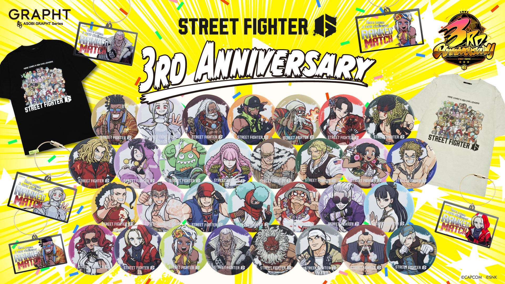 【GRAPHT】「ストリートファイター 6」全30キャラクターがそろう新作コラボアイテムを発売　7月2日よりEC予約開始、アニメイト及びJR仙台駅でも販売