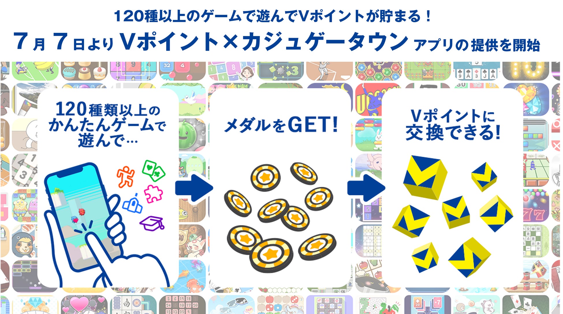 120種以上のゲームで遊んでVポイントが貯まる！7月7日より、新たに「Vポイント×カジュゲータウン」アプリの提供を開始
