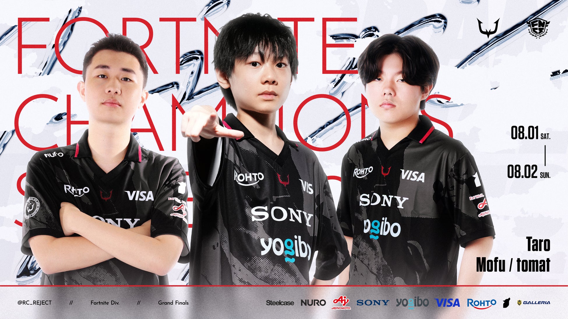 eスポーツチーム「REJECT」Fortnite部門、たろう・tomat・Mofuが『FNCS 2026 Major 2: Asia』Grand Finalsに進出