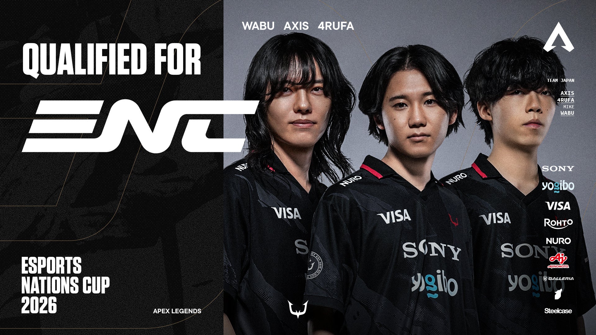 eスポーツチーム「REJECT」Apex Legends部門 4rufa・Axis・Wabu、『Esports Nations Cup 2026』本戦出場権を獲得