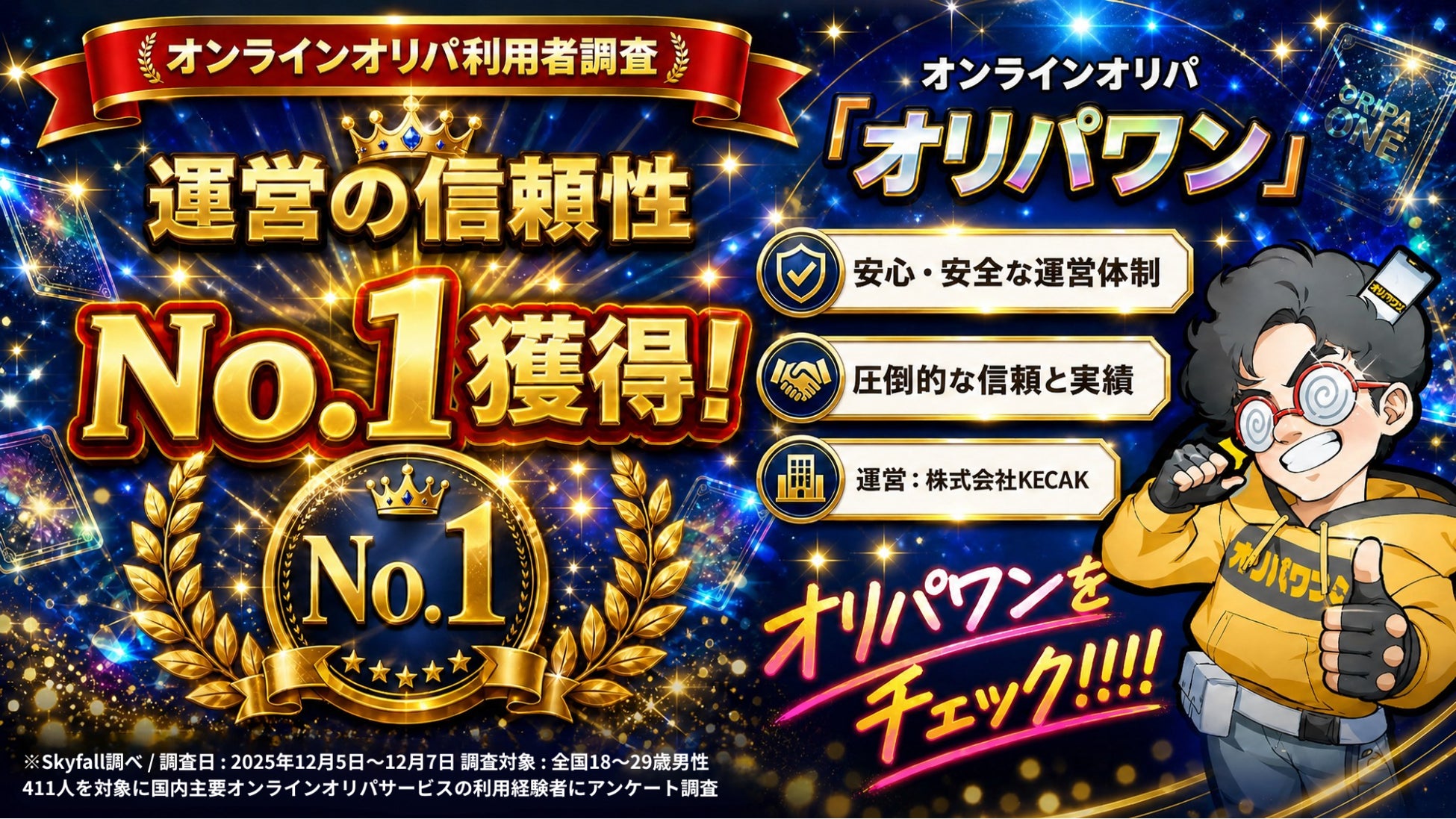 オンラインオリパ「オリパワン」、「運営の信頼性」でNo.1を獲得