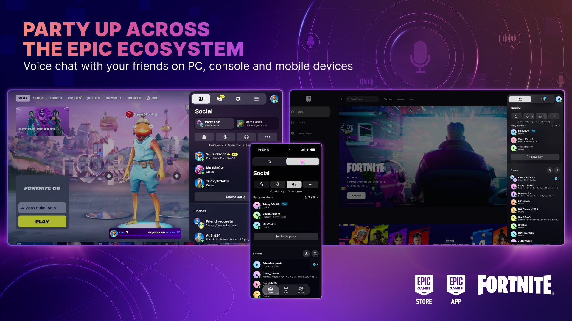 Epic Partiesで『フォートナイト』、Epic Games Launcher、モバイルアプリ間のEpicエコシステム全体でボイスチャットが可能に